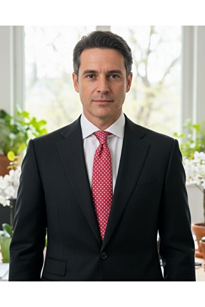 1001 Kravat Floral Patterned 7.5 cm Wide Red Silk Tie