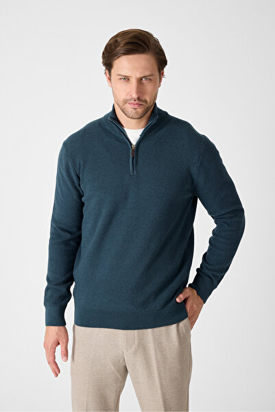 Frappoli Ανδρικό πουλόβερ Tolex σε σκούρο πράσινο χρώμα, από βαμβακερό μείγμα με μισό φερμουάρ