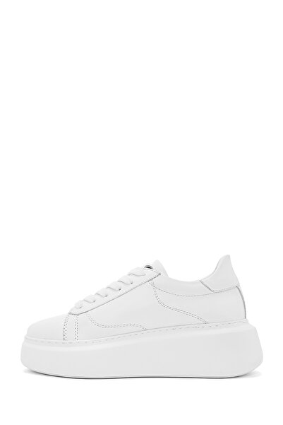 Derimod Kadın Beyaz Fermuarlı Bağcıklı Kalın Tabanlı Deri Sneaker 25SFD511118