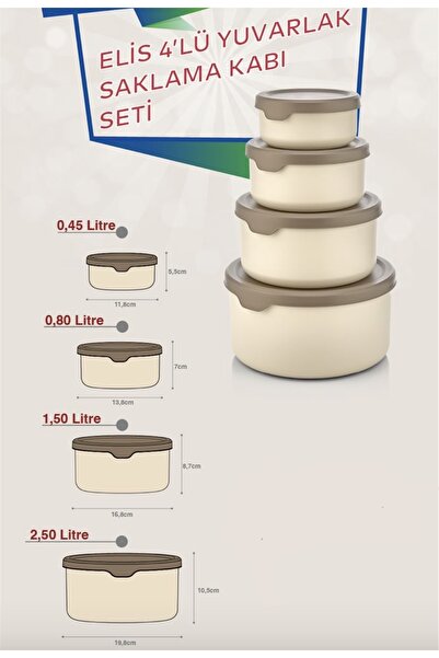 ASlife Home 4’lü Yuvarlak Slikon Kapaklı Saklama Kabı Seti 0,45 lt 0,80 lt 1,50 lt 2,50 lt