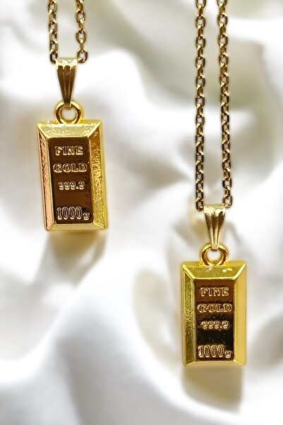 TAKIPORT Altın Renk Külçe Kolye – Fine Gold 999.9 Tasarım Kolye – Kadın Minimal Takı
