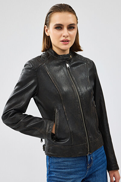 Derimod Weekend Kadın Kahverengi Vintage Deri Ceket 24WGM5229G6