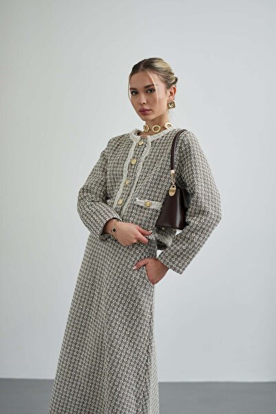 Molly Nelly Hijab Pleated Women's Jacket and Skirt Set - Lined Tweed