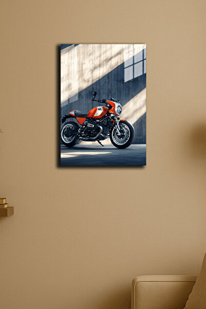 EABASKI Poster metalic "Orange Motorcycle" cu imprimeu cu tablou, cadou pentr...