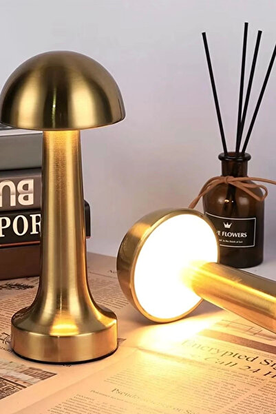essey lighting Dokunmatik Mantar Masa Lambası gold 3 Işık Renkli Şarjlı Masa ...