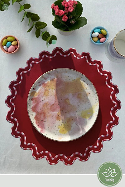 Table Alp Suni Deri | Bordo Nakışlı Amerikan Servis Takımı • 6 Parça • | Yuva...