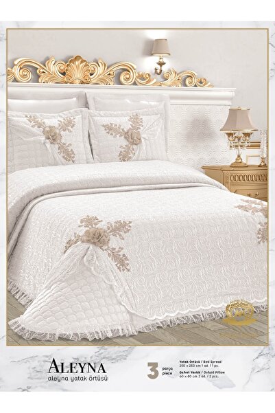 ARSEM EV TEKSTİL Aleyna Bedspread Cream Dowry Boxed with Ruffles