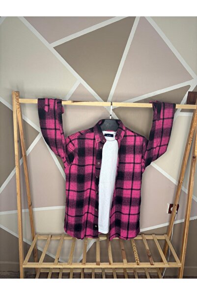 MCZ GİYİM Pembe Renk Uzun Kollu Slim Fit Erkek Oduncu Gömleği