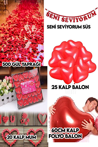 Parti dolabı Evlilik Aşk Paketi Kalp mum, gül yaprağı balon yıl dönümü teklifi