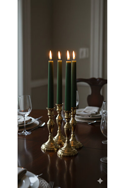 Gizemli Home 4 Lü Yeşil Antik Sütun Şamdan Mum