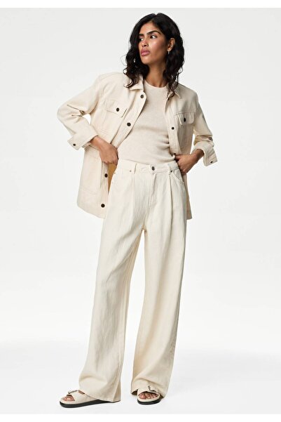 Marks & Spencer Yüksek Bel Wide Leg Keten Jean Pantolon