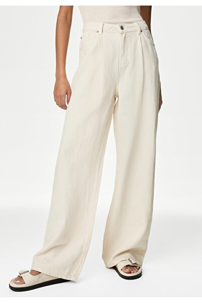 Marks & Spencer Yüksek Bel Wide Leg Keten Jean Pantolon