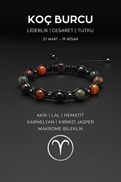 Seven Art Jewelry Handmade Aries Zodiac Macrame Bracelet – Agate, Lal, Carnel...