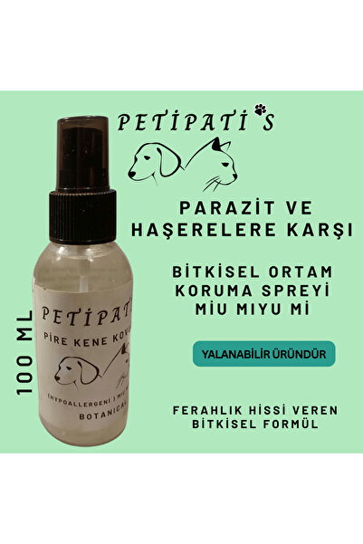 petipatis Kedi/Köpek %100 Doğal Parazit Kovucu & Tüy-Deri Bakım Spreyi (Hipoalerjenik) – Miu Miyu Mi 100ml