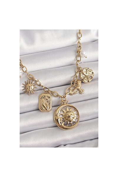 Epilons 316L الصلب الذهب اللون حلقة سلسلة استرخى القمر الشمس الشكل الطيور الت...