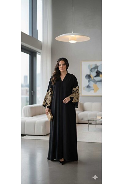 GigiTex Hijap Şık Ve Kaliteli Dubai Ipeği Şallı Abaya Ferace GOLD PUL PAYET Detaylı Boy 150 Cm