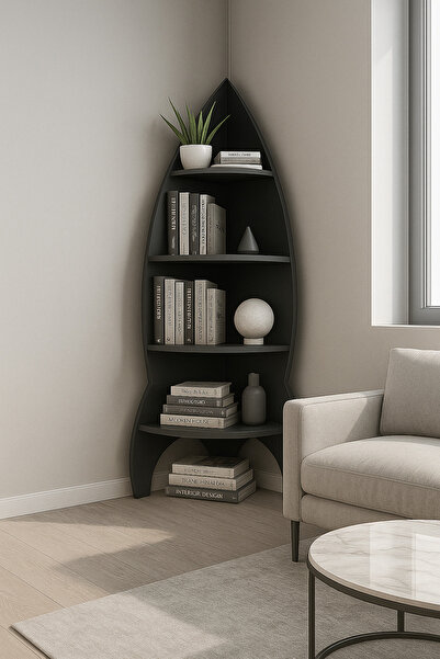 Tok-Co Tasarım Köşe Antrasit Geniş Raflı Köşe Kitaplık