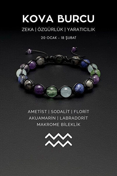 Seven Art Jewelry سوار مكرامية برج الدلو – مصنوع من الأحجار الكريمة: الجمشت، ...