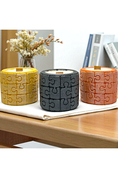 Dolce Brise El Yapımı Kokulu Mum Seti (3’lü) – Puzzle Desenli, Mango & Şeftal...