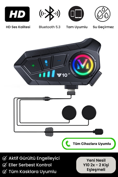 Noriyen Yeni Nesil Motosiklet Kask Y10 2X Interkom Mikrofonlu Gürültü Engelleyici Bluetooth Kulaklık