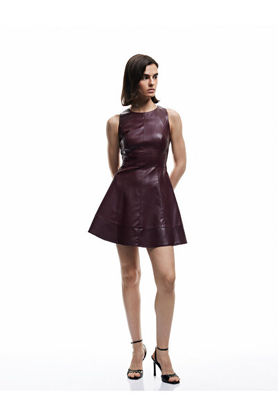 Koton Mini rochie din piele artificială, fără mâneci, cu decolteu, în formă de A