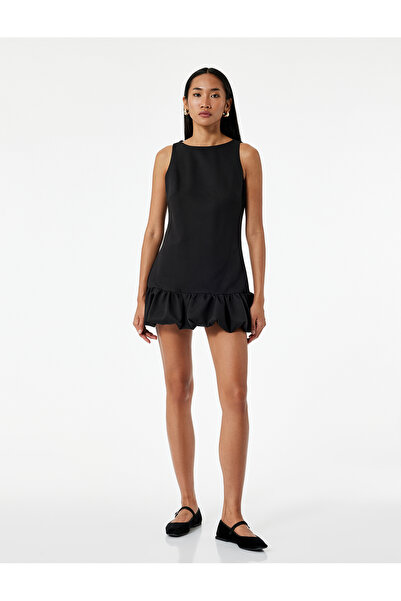 Koton Kolsuz Bisiklet Yaka Balon Kesim Mini Elbise