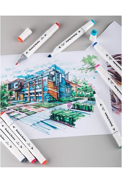 Touch 36pcs Dual Tip Markers Set, Assorted Colors Stylish White Body with Black Cloth Bag