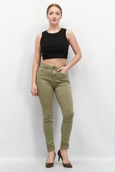 Esprit Women Regular Fit Solid Stretchable Woven 30 Length Jeans, Olive