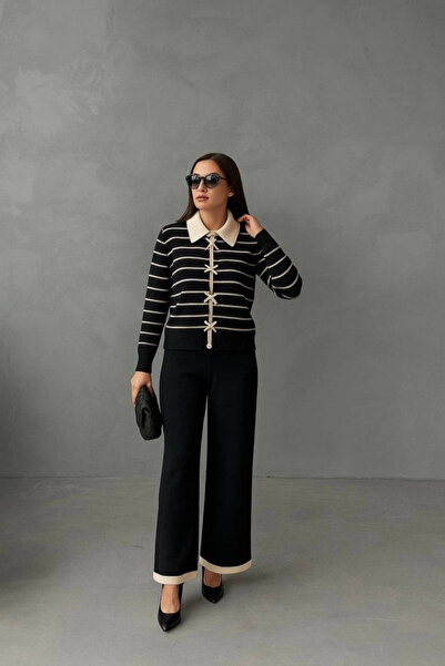 MİO Women's Stripe Detail Wide Leg Pants Double Suit