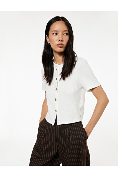 Koton Regular Fit Short Sleeve Crew Neck Buttoned Cardigan