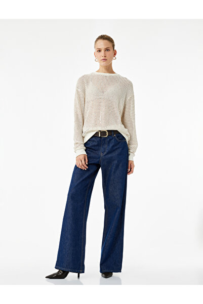 Koton Long Sleeve Crew Neck Glitter Beaded Openwork Sweater