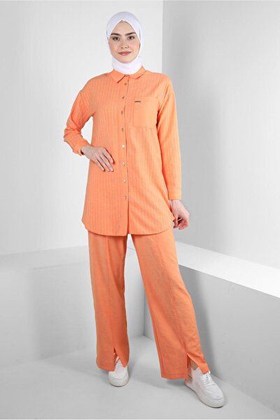 Alvina Σετ ριγέ παντελόνι με λεπτομέρεια με σκίσιμο - 43600