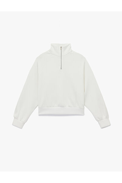 Koton Hanorac cu mânecă lungă, cu guler în picioare, cu jumătate de fermoar, din țesătură modală confortabilă