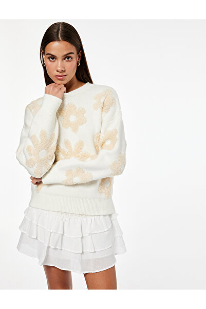 Koton Long Sleeve Crew Neck Floral Embroidered Knitwear Sweater
