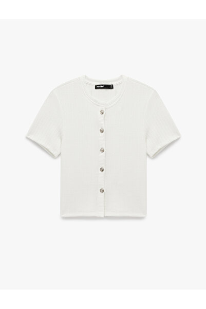 Koton Regular Fit Short Sleeve Crew Neck Buttoned Cardigan