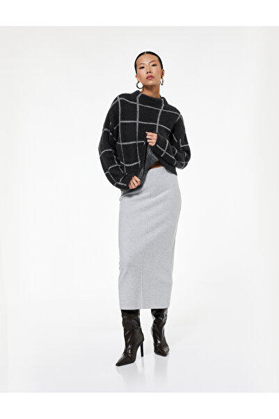 Koton Slim Fit Midi Nervür Detaylı Kalem Etek