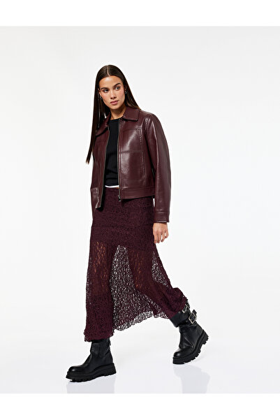 Koton Asymmetrical Cut High Waist Midi Lace Skirt