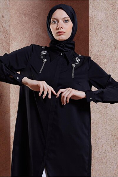 Alvina 44667 Model Hijab Tunic - Stone Detailed