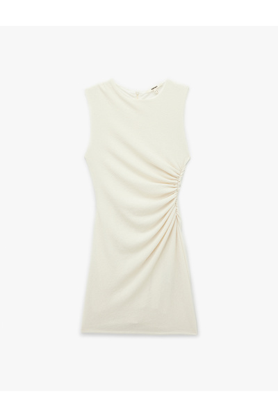 Koton Crepe Fabric Slim Fit Sleeveless Crew Neck Draped Mini Dress