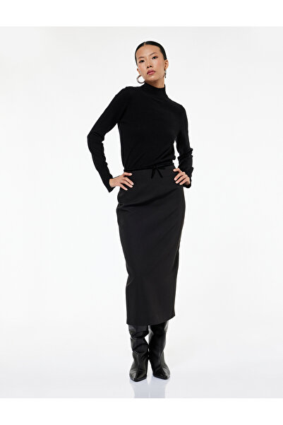 Koton Slim Fit Yırtmaçlı Fiyonk Detaylı Midi Kalem Etek