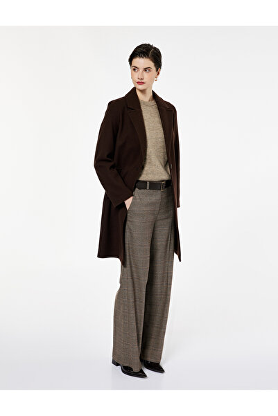 Koton Long Sleeve Buttoned Pocketed Double Breasted Long Cashmere Coat