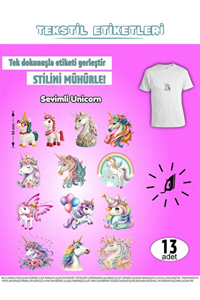 AGG Reklam Ütü ile Yapışan Kıyafet Etiketi Unicorn 13lü Set