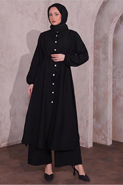 TRENDTESETTÜR KADIN SİYAH YIRTMAÇ DETAYLI PANTOLONLU TAKIM T 0774
