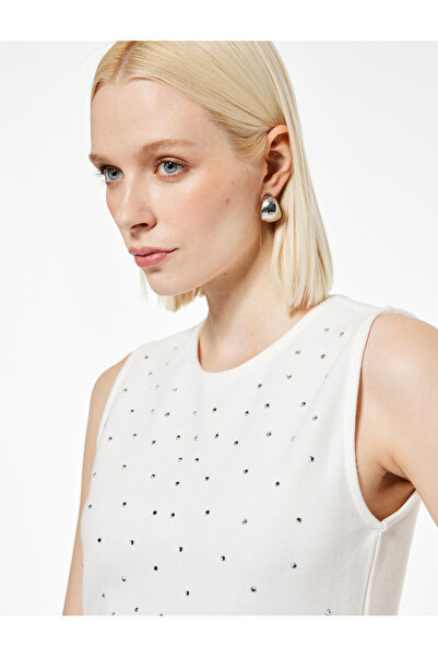 Koton Slim Fit Sleeveless Crew Neck Rhinestone Mini Dress