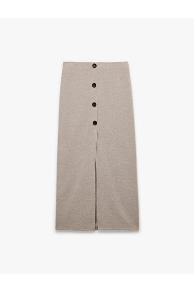 Koton Slim Fit Düğmeli Yırtmaç Detaylı Midi Triko Kalem Etek