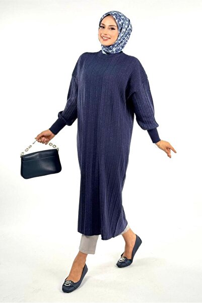 TRENDTESETTÜR Women's Navy Blue Terry Knit Tunic t 20381