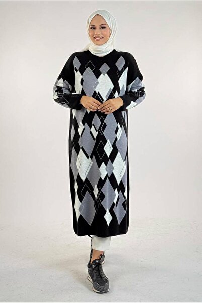 TRENDTESETTÜR Women's Black Baglava Patterned Tunic t 61381