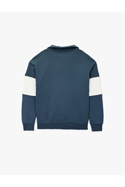 Koton Oversize Şardonlu Renk Bloklu Kolej Baskılı Yarım Fermuarlı Sweatshirt
