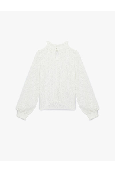 Koton Bluză semi-transparentă cu mâneci lungi, cu volane, cu guler înalt, cu dantelă