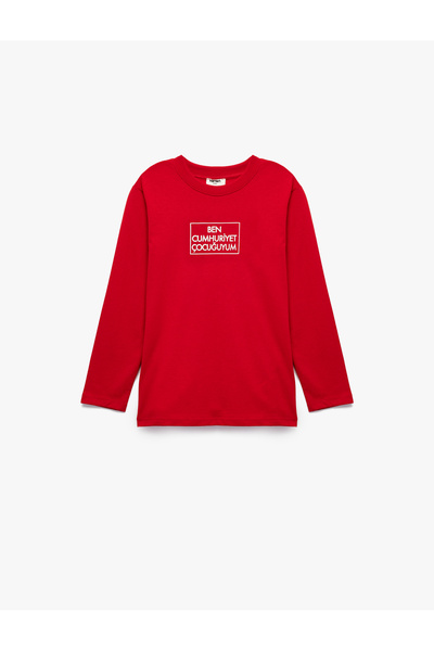 Koton Cotton Long Sleeve Crew Neck Republic Printed T-Shirt